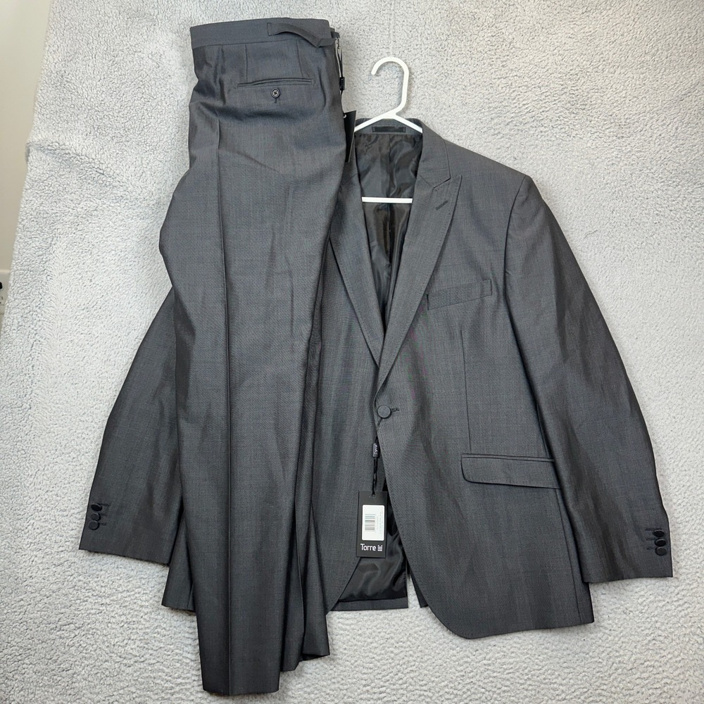 Torre Gavin AMF Charcoal Mohair Wool Blend 2 Piece Suit Mens 46R Jacket 42R Pant